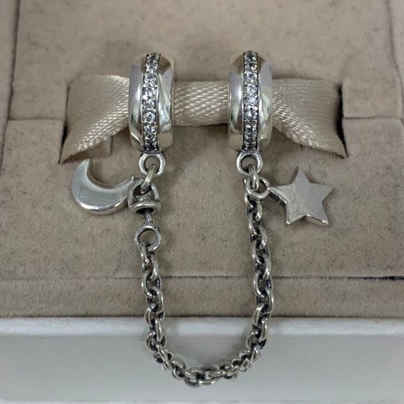 Pandora Half Moon and Star Safety Chain Charm - Picture 4 of 9